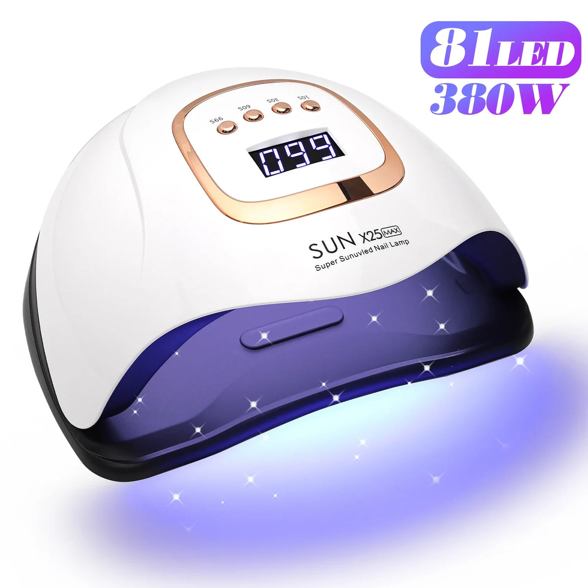 Silcy Skin UV LED Nail Lamp 380W, white body with rose-gold control panel, digital display on Tampa Home & Garden Store