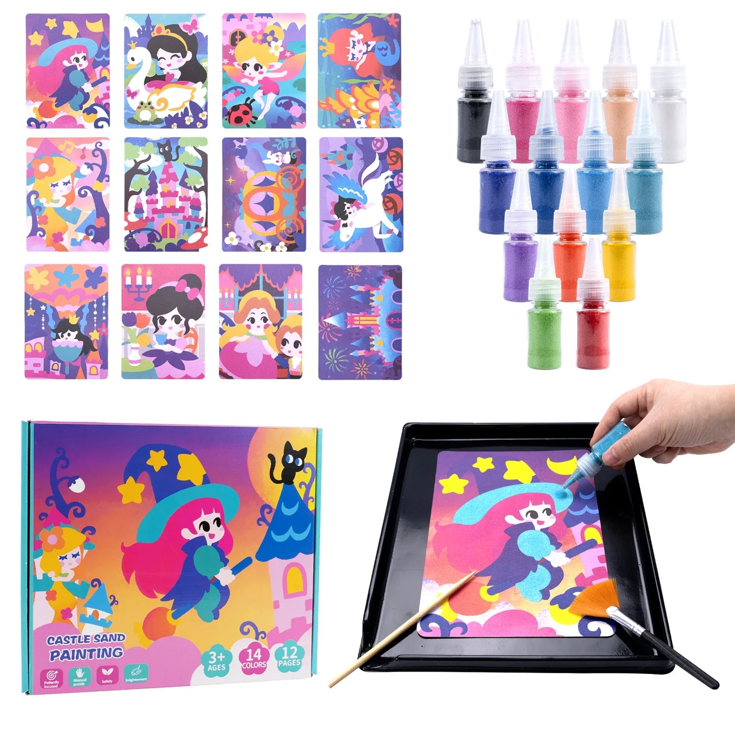 Sand Art Kit with 14-color sand bottles and 14 princess painting cards Perfecsy decor on Tampa Home & Garden Store