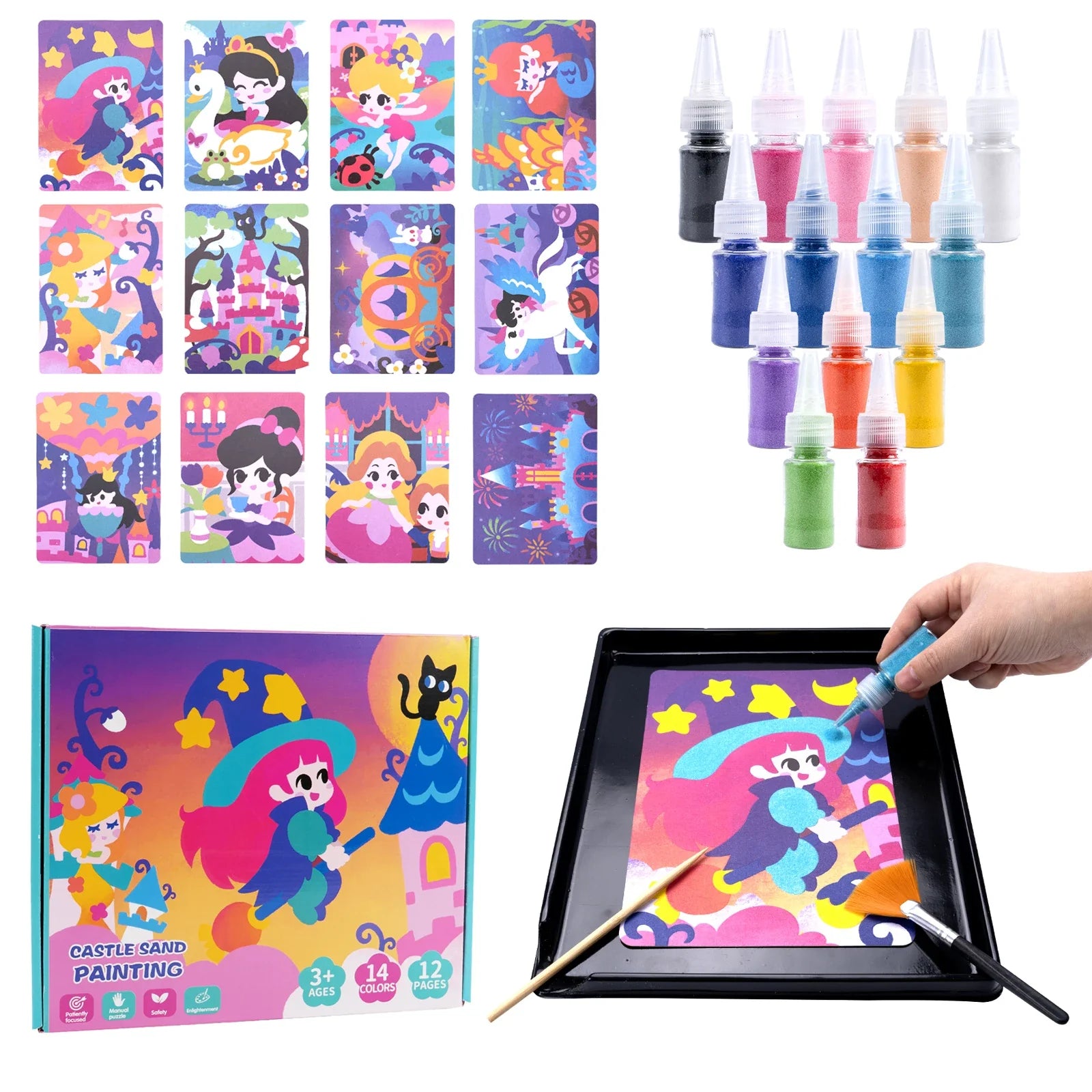 Sand Art Kit with 14-color sand bottles and 14 princess painting cards Perfecsy decor on Tampa Home & Garden Store