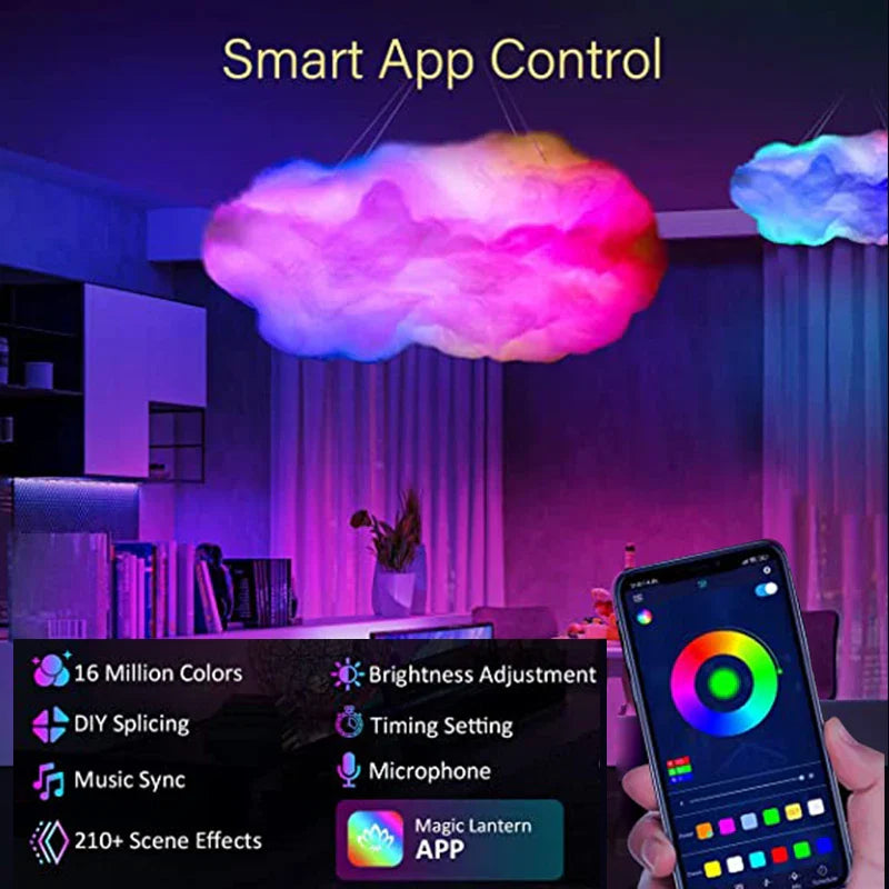 3D Cloud LED Lamp Multicolor Bedroom Light Music Sync Thunder Clouds Smart USB