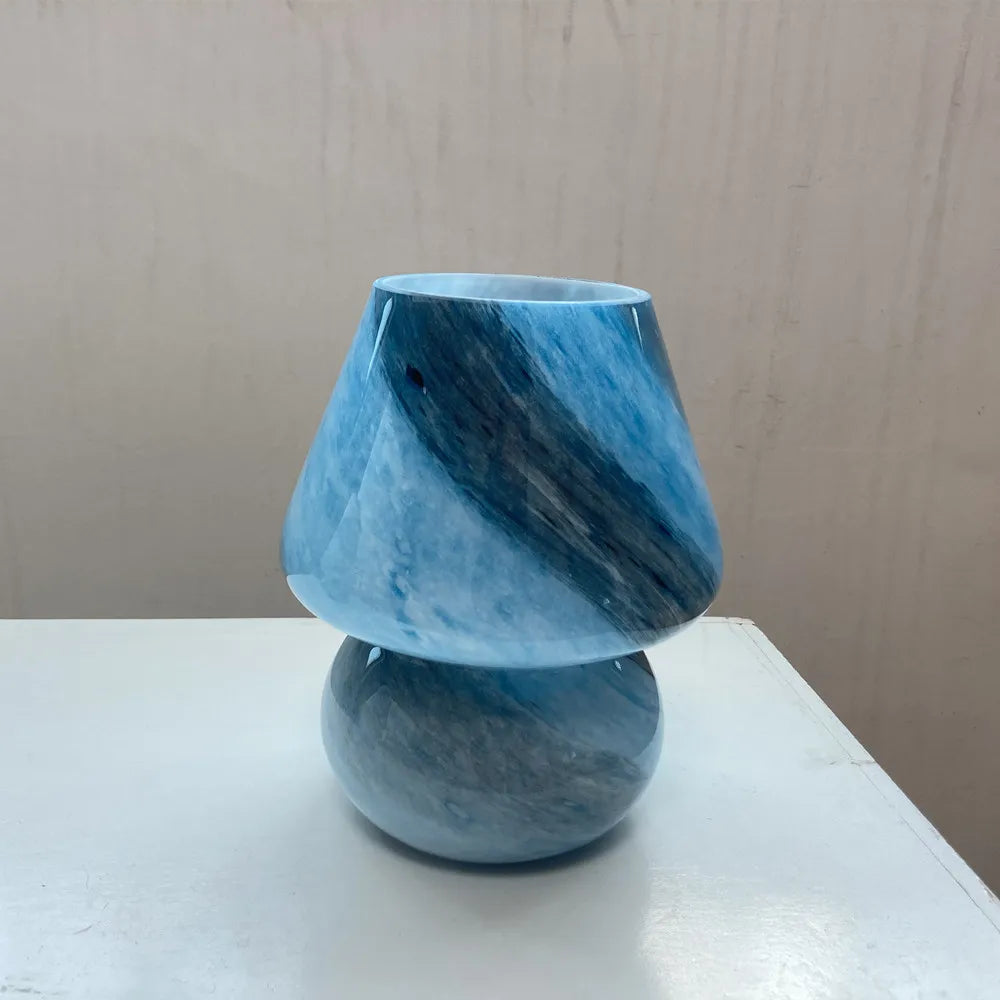Mushroom glass table lamp blue marbled with a stacked cone top and round base Perfecsy on Tampa Home & Garden Store