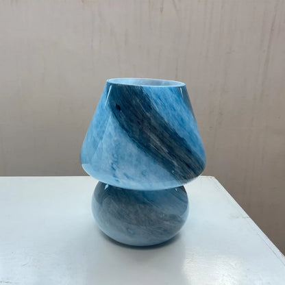 Mushroom glass table lamp blue marbled with a stacked cone top and round base Perfecsy on Tampa Home & Garden Store