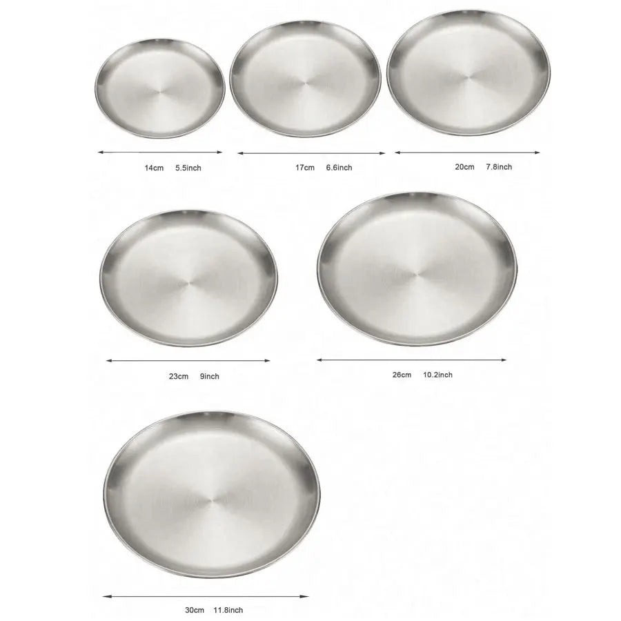 Stainless steel circular plates set by Perfecsy, 6pc in varying sizes (14–30 cm) on Tampa Home & Garden Store