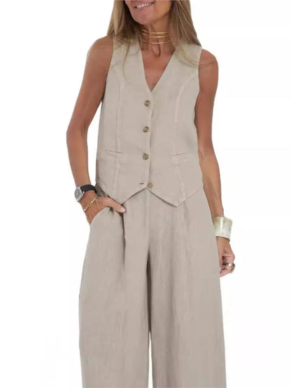 Women's vest and pants set beige UpTrend Deals with wide-leg pants on Tampa Garden on Tampa Home & Garden Store