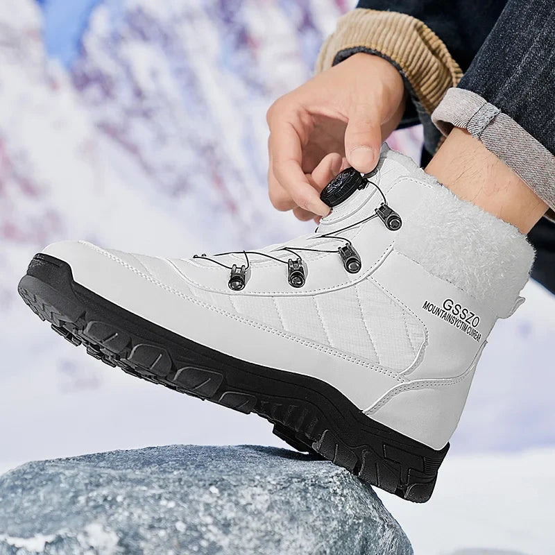 Mens Winter Snow Boots white with shearling collar and dial-lace system, rugged black outsole on Tampa Home & Garden Store