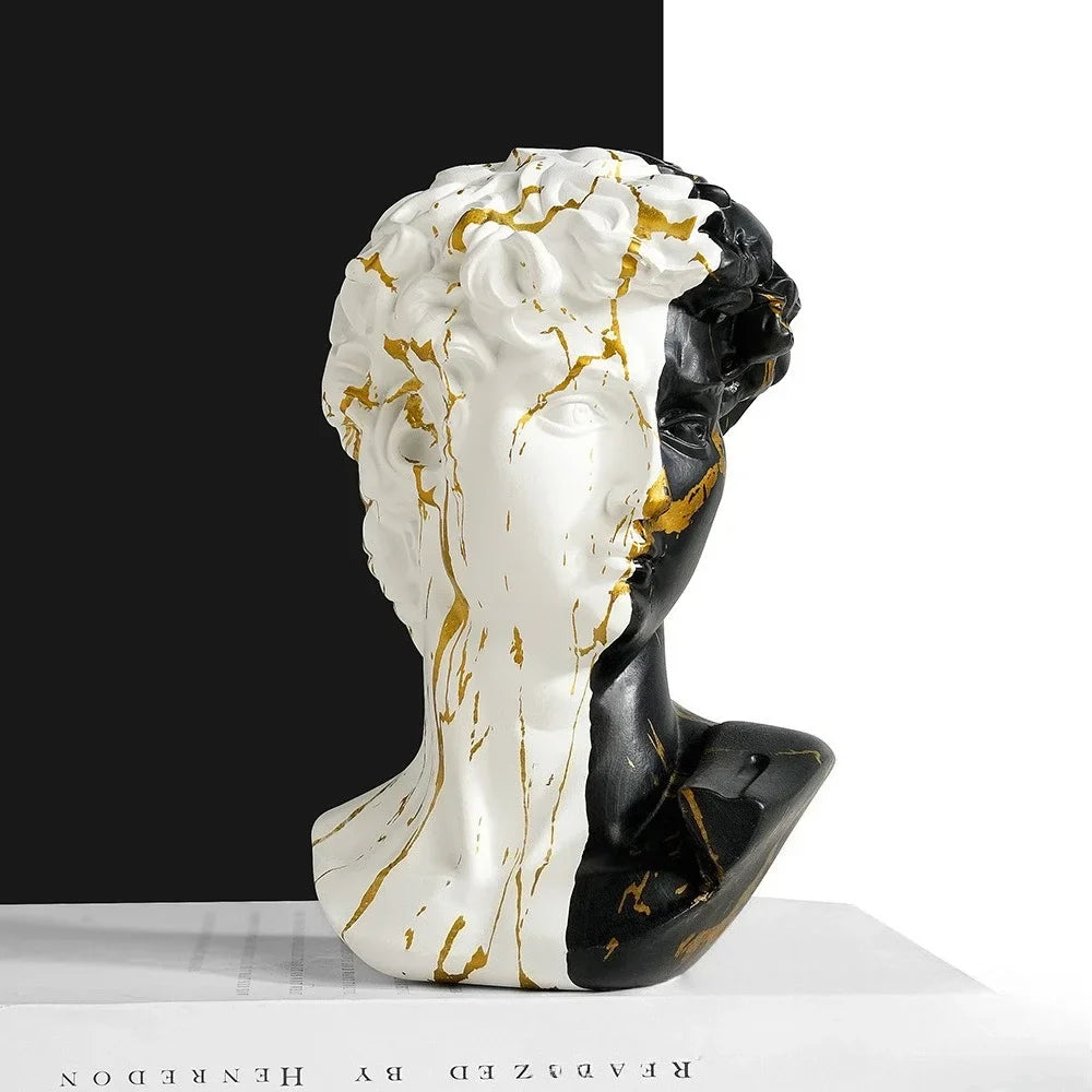 David bust sculpture by Perfecsy, 15cm resin white and black with gold veining for desk decor on Tampa Home & Garden Store