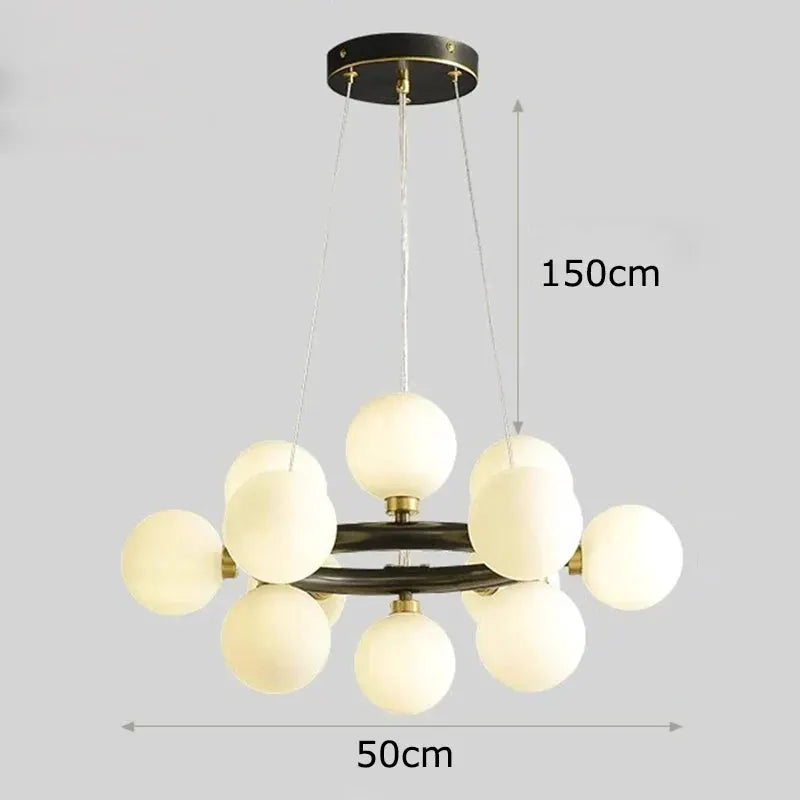 DecorBites LED pendant chandelier with frosted glass globes in a brass and black circular cluster on Tampa Home & Garden Store