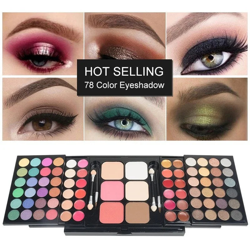 Silcy Skin 78-color glitter eyeshadow palette with matte shimmer shades dual applicators on Tampa Home & Garden Store