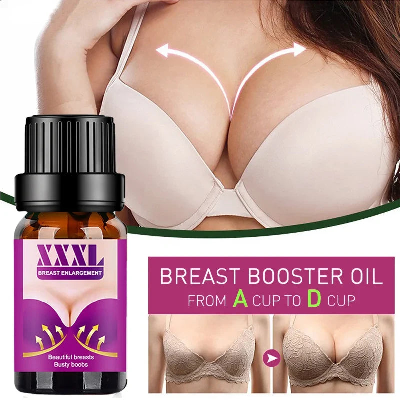 Breast booster oil bottle by Silcy Skin, amber glass, purple label with A to D cup graphic on Tampa Home & Garden Store