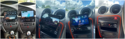 1-DIN 7in retractable car stereo with touch screen MP5 and CarPlay, red dash trim on Tampa Home & Garden Store