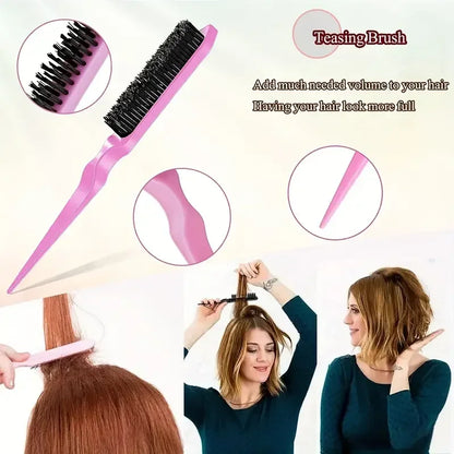 Pink 5pc hair comb set with elastic massage brush, hollow handle and black bristles on Tampa Home & Garden Store