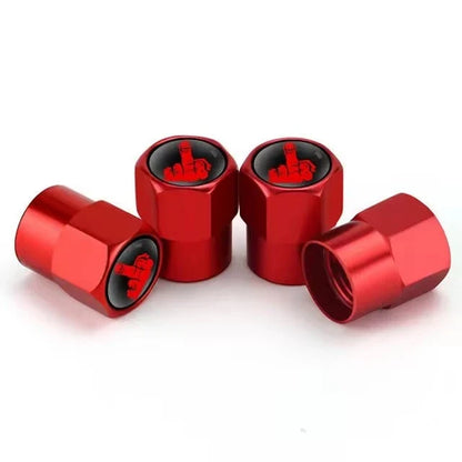 4pcs red aluminium valve stem caps with black tops and thumbs-up logo by BikerZoneZ on Tampa Home & Garden Store