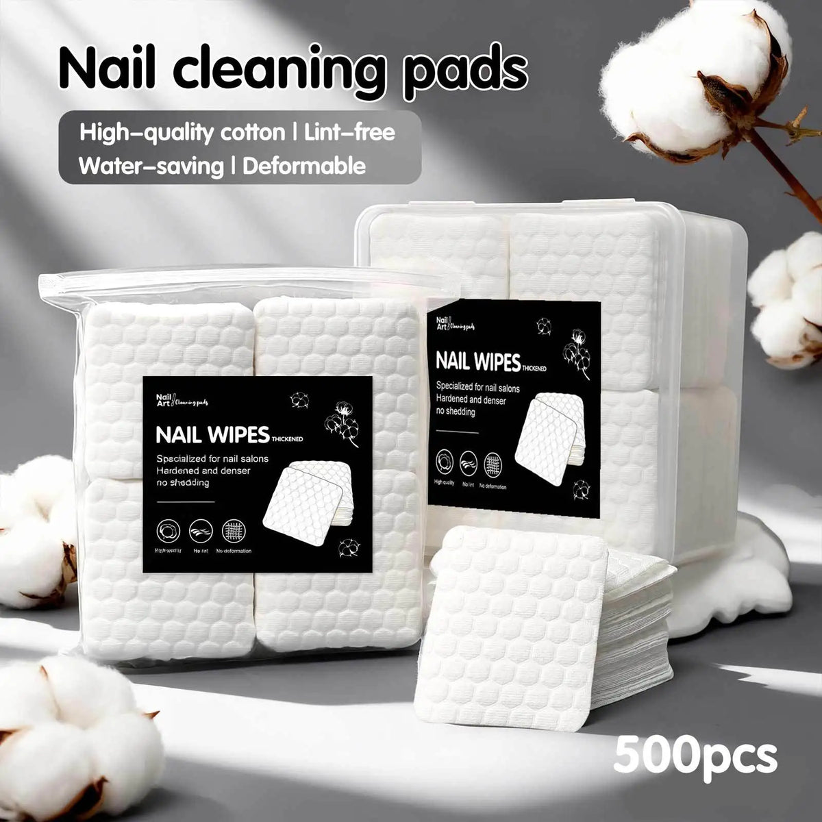 White quilted nail wipes thickened lint-free pads, 500pc pack for gel polish removal on Tampa Home & Garden Store