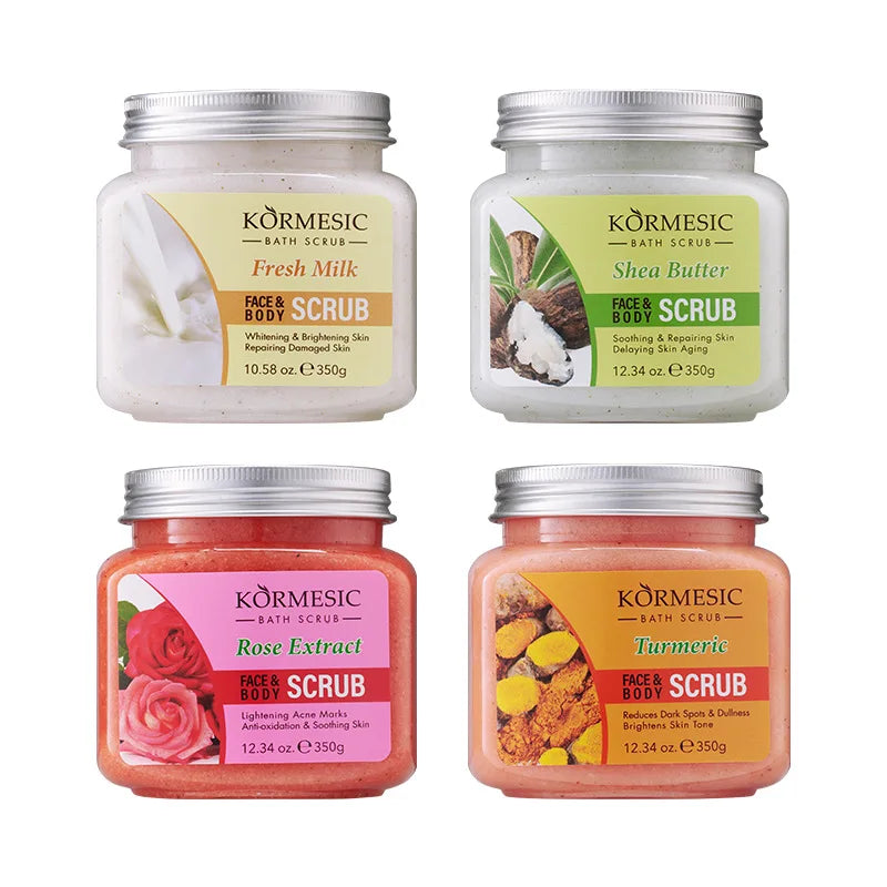 KORMESIC Bath Scrub set: 4 jars Fresh Milk, Shea Butter, Rose Extract, Turmeric Silcy Skin on Tampa Home & Garden Store