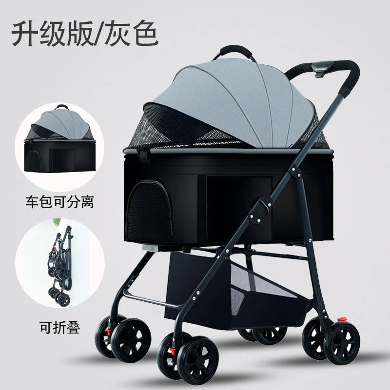 3-in-1 Pet Dog Stroller with Removable Carrier by Pet Zen, gray canopy, black frame, foldable on Tampa Home & Garden Store