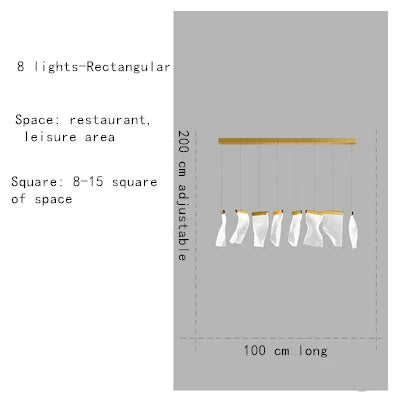 DecorBites LED Art Acrylic Pendant Light with 8 rectangular pendants on a wooden bar gold on Tampa Home & Garden Store