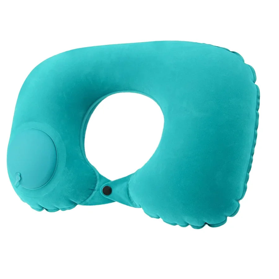 Inflatable flocked neck pillow in teal for travel with built-in valve UpTrend Deals on Tampa Home & Garden Store