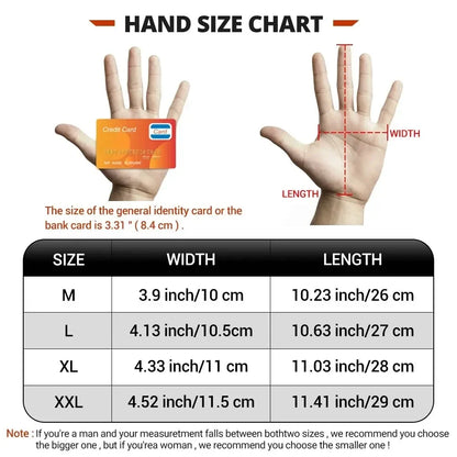 Warm waterproof windproof motorcycle gloves size chart with hand sizes M-L-XL-XXL on Tampa Home & Garden Store