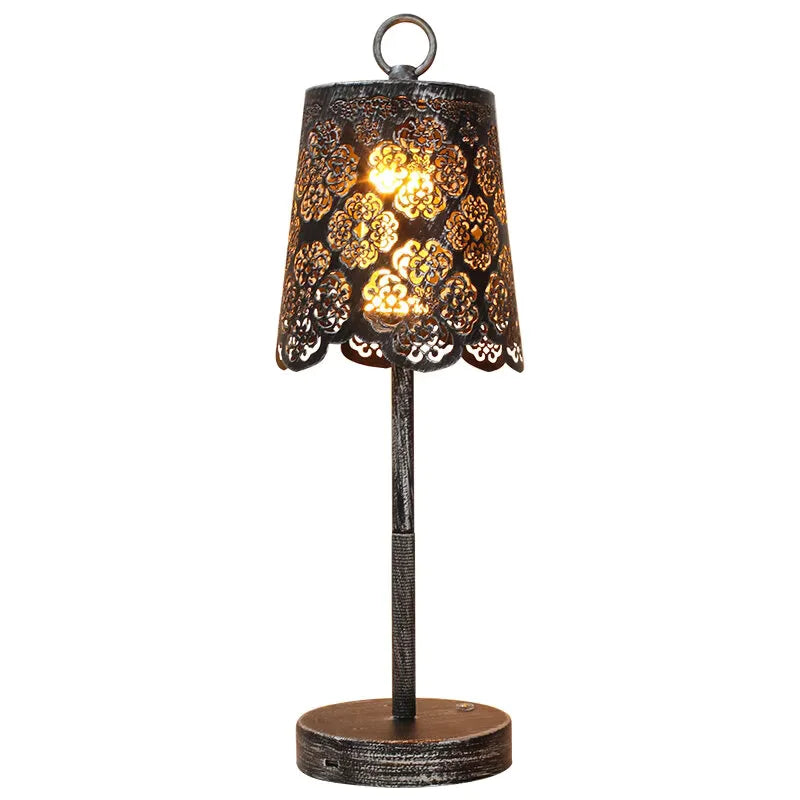 Vintage Wrought Iron Table Lamp Rechargeable Portable LED Ambient Desk Light