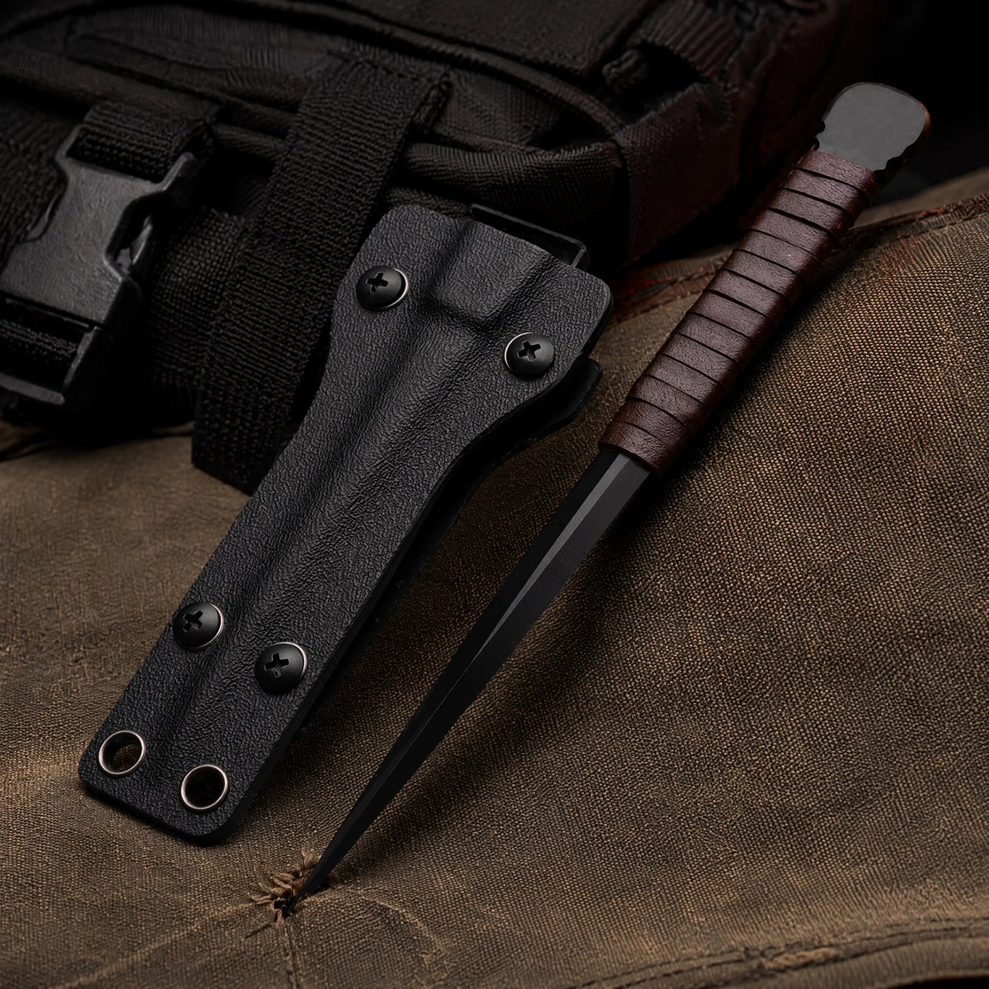 Compact Steel and Leather Camping Knife Tool