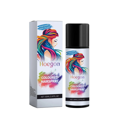 Hoegoa coloured hairspray bottle and box with rainbow art, temporary hair colour 85ml on Tampa Home & Garden Store