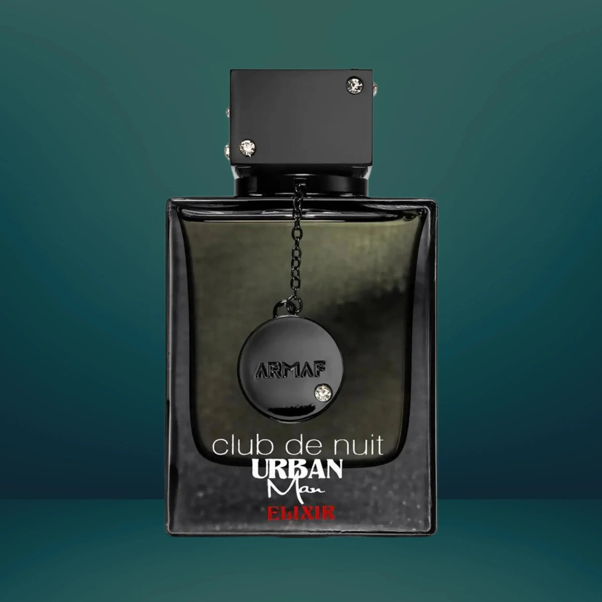 Armaf Club de Nuit Urban Man Elixir EDP bottle with square black cap and crystal accents on Tampa Home & Garden Store