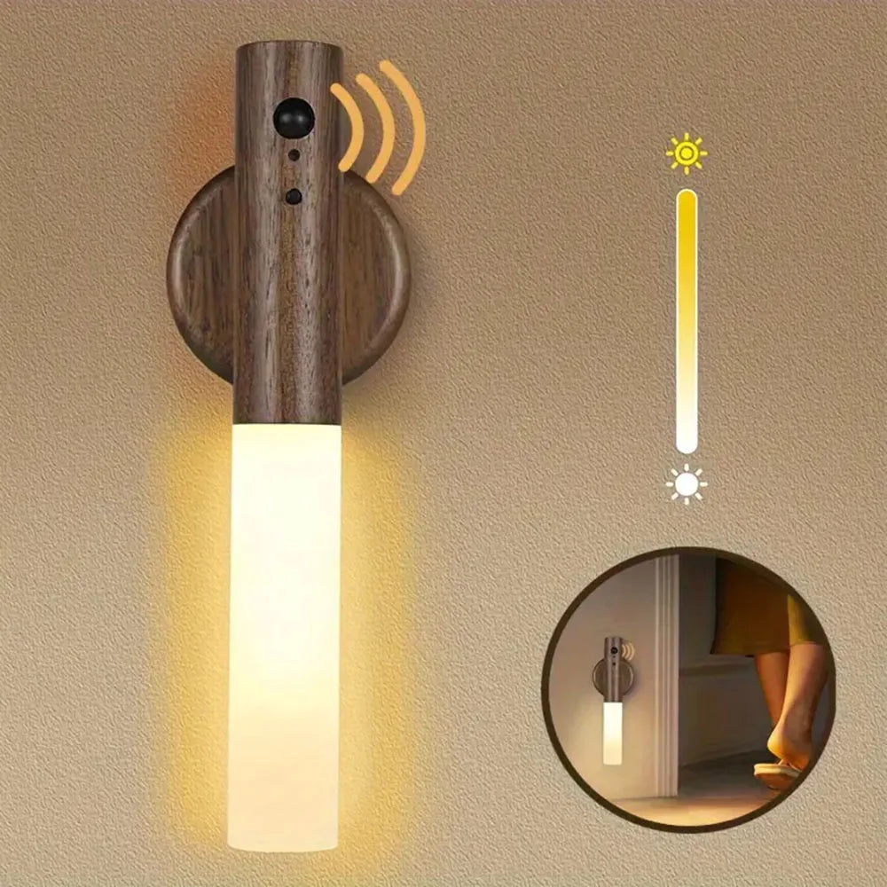WoodAura | Rechargeable Motion Sensor Wall Sconce with Magnetic Decor