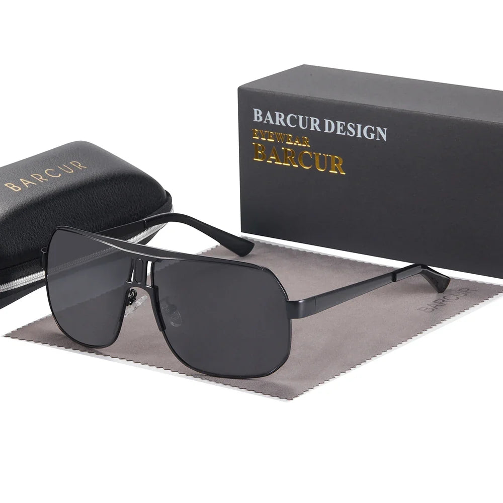 BARCUR polarized men's sunglasses with black frame and gradient lenses; with case and box on Tampa Home & Garden Store