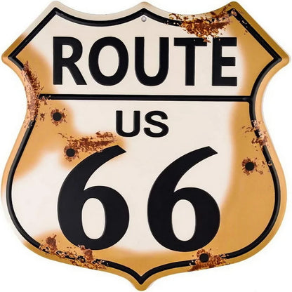 Route 66 shield metal tin sign poster with vintage rusted finish US 66 by BikerZoneZ on Tampa Home & Garden Store