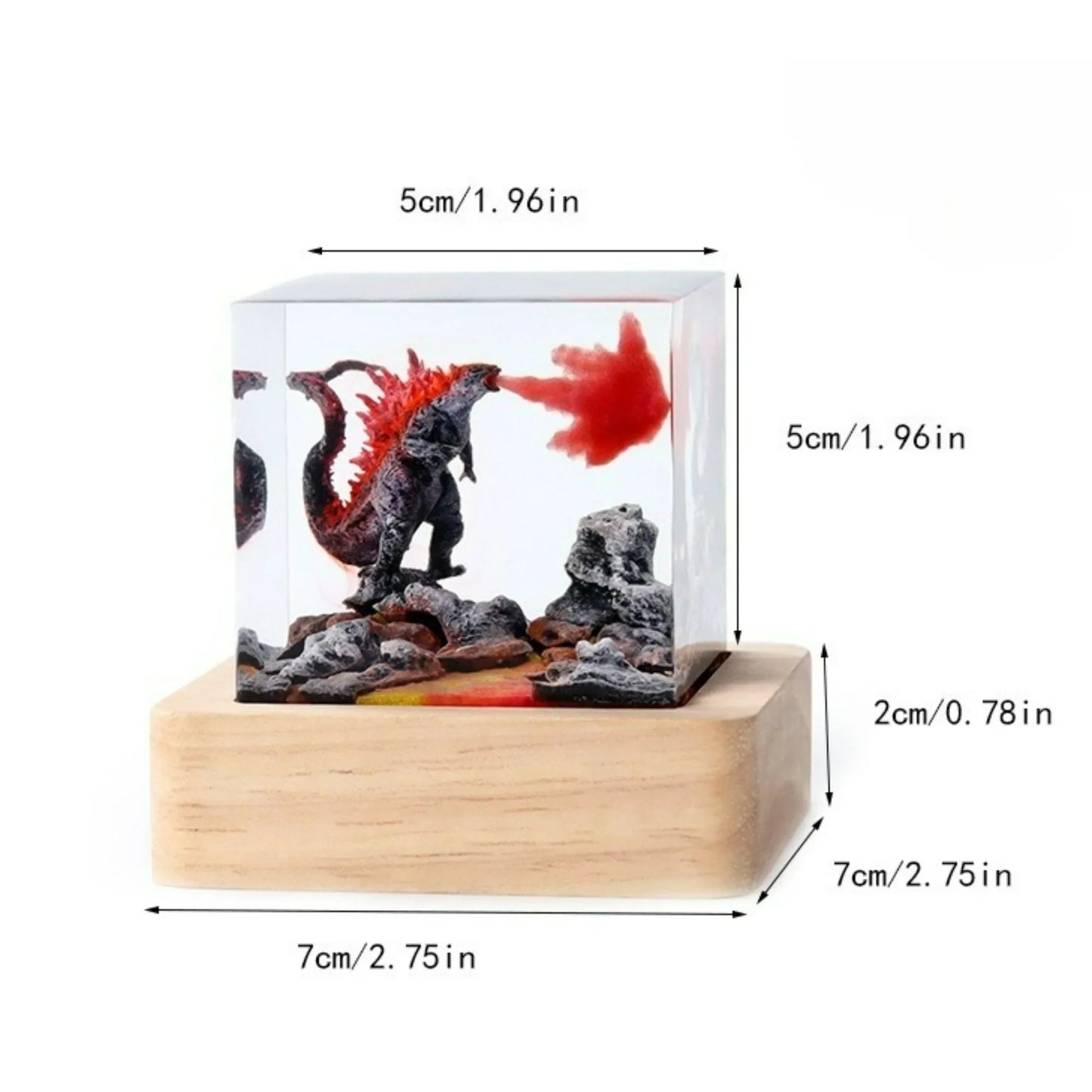 Seabed Exploration Organism resin table light with 2 divers encased in a clear cube atop wood base on Tampa Home & Garden Store