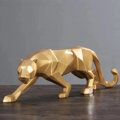 Panther statue by Perfecsy, gold resin, abstract geometric home decor sculpture on Tampa Home & Garden Store