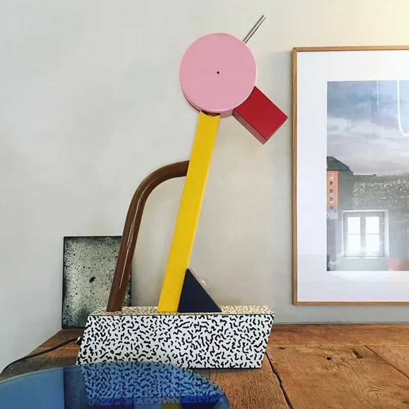 DecorBites Kids LED Table Lamp pink head yellow leg brown arc red block base decor on Tampa Home & Garden Store