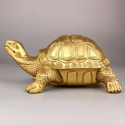 Pure copper tortoise statue with gold-tone finish for desk decor on Tampa Home & Garden Store
