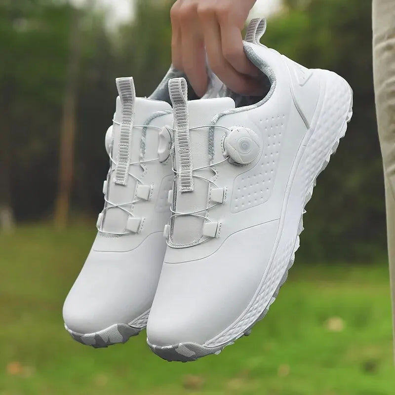 Golf Sneakers EstaliosFit white waterproof breathable golf shoes with dial lacing and pull tabs on Tampa Home & Garden Store