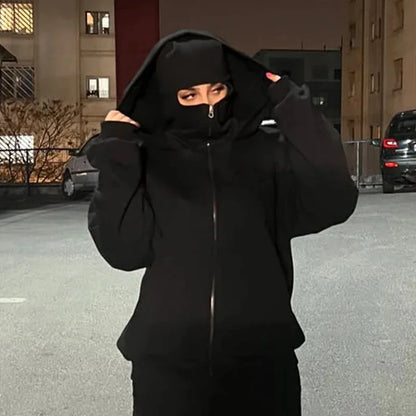 Men's balaclava zip hoodie black hooded jacket for winter warmth on Tampa Home & Garden Store