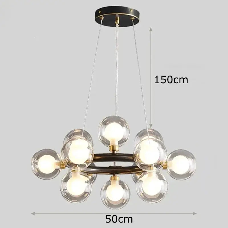 DecorBites LED pendant chandelier with dark brass ring and eight glass globe bulbs on Tampa Home & Garden Store