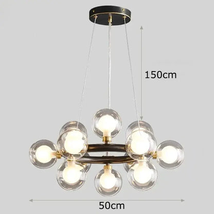 DecorBites LED pendant chandelier with dark brass ring and eight glass globe bulbs on Tampa Home & Garden Store