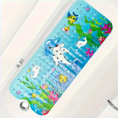 Cartoon extra-long bathtub mat 40x100cm Silcy Skin, non-slip with suction cups blue sea life on Tampa Home & Garden Store