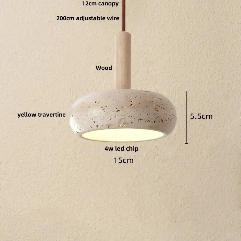 DecorBites LED pendant lamp yellow travertine shade, wood stem, 15cm diam, 4W LED on Tampa Home & Garden Store