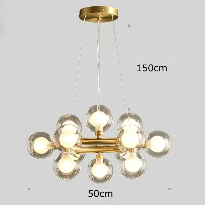 DecorBites LED pendant chandelier with gold rings and glass globes, dining lighting, 150 cm drop on Tampa Home & Garden Store