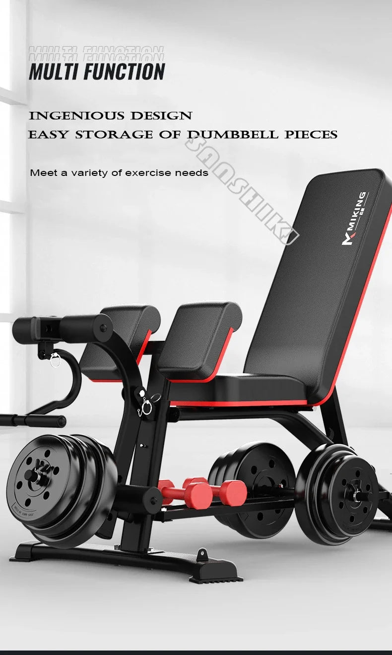 Multi-Function Weightlifting Bench with black steel frame and red accents on Tampa Home & Garden Store