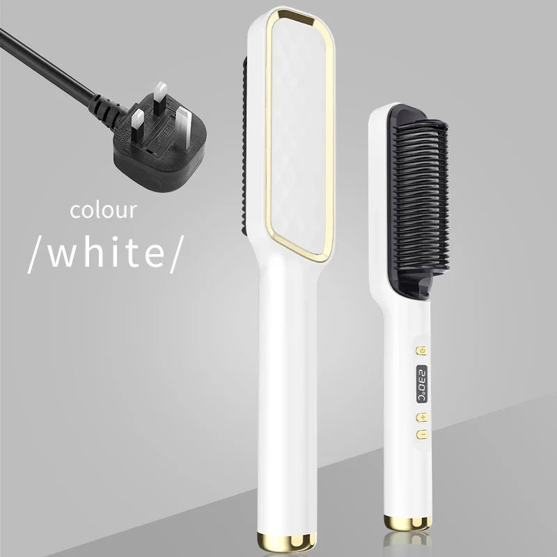 Electric hot comb by Silcy Skin; white with gold trim, 2-piece straightening brush set on Tampa Home & Garden Store