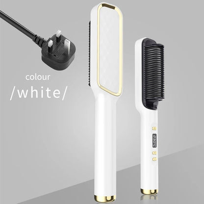 Electric hot comb by Silcy Skin; white with gold trim, 2-piece straightening brush set on Tampa Home & Garden Store