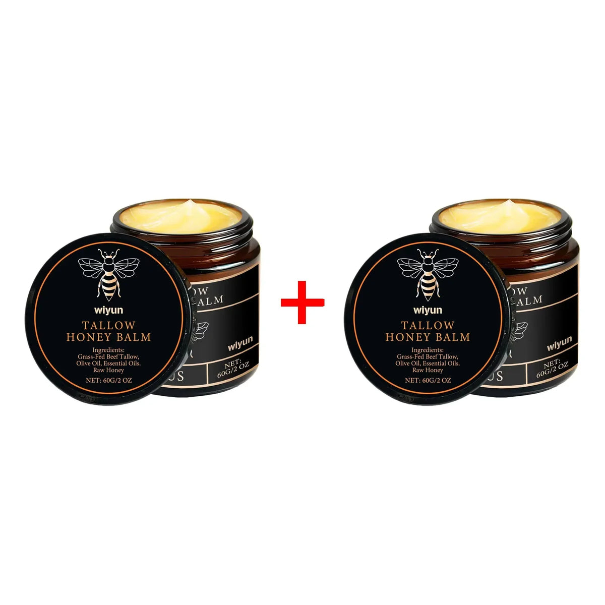 Silcy Skin Tallow Honey Balm duo: two open jars with black bee-logo labels and yellow balm on Tampa Home & Garden Store