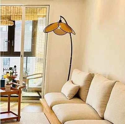 DecorBites Japanese Rattan Floor Lamp for Villa
