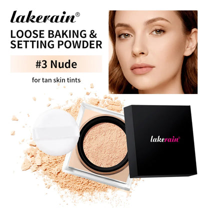 Lakerain Loose Baking & Setting Powder shade #3 Nude for tan skin, powder puff & box on Tampa Home & Garden Store