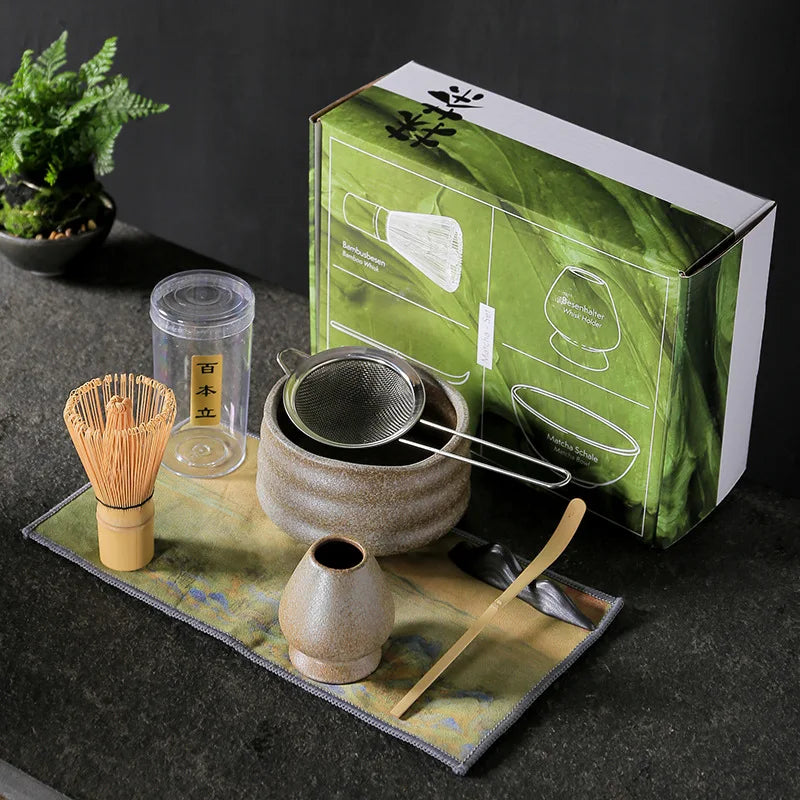 4pc Japanese matcha DIY tea kit with bamboo whisk, scoop, bowl, and brush by Perfecsy on Tampa Home & Garden Store