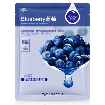 Blueberry moisturizing mask sheet by HCHANA with blueberry image and dripping blue gel on Tampa Home & Garden Store