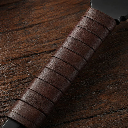 Compact Steel and Leather Camping Knife Tool
