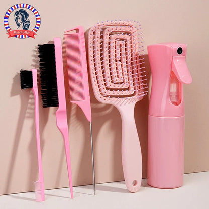 5pc pink hair styling tool set with spray bottle and hollow-out massage combs Silcy Skin on Tampa Home & Garden Store